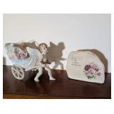 2PC VANITY DECOR, BISQUE PORCELAIN ANGEL PULLING