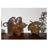 3PC METAL LEAF DEPT 56 TRINKET DISHES, SILVERTONE