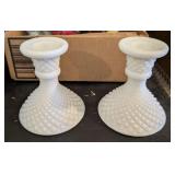 2PC WESTMORELAND WHITE GLASS CANDLE STICK HOLDERS