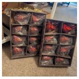16PC RED GLITTER BIRD ORNAMENTS-NIP