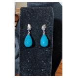 SILVER TONE & TURQUOISE STONE DANGLE EARRINGS