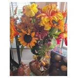 GREEN PEDESTAL GLASS FALL FLOWER ARRANGEMENT