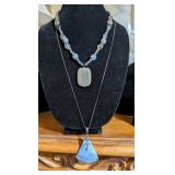 VTG ARTISAN PENDANT NECKLACES, BLUE, GRAY