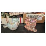 2PC FENTON GLASS BIRDS,100YR 2005,IRRIDESCENT PINK