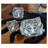 VTG JJ JONETTE PEWTER LEOPARD BROOCH & EARRING SET