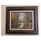 SIGNED FRAMED ARTWORK CREEK THROUGH WOODS IN FALL