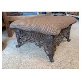 ANTQ CAST IRON SQUARE FOOT STOOL W/FABRIC FOOTREST