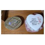 2PC TRINKET DISHES, PORCELAIN, HARD STONE