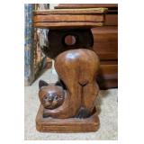 HAND CARVED WOODEN CAT STAND
