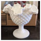 VTG FENTON HOBNAIL MILK GLASS PEDESTAL CANDY DISH