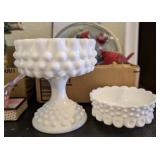 FENTON MILK GLASS HOBNAIL COMPOTE & BONBON DISH