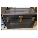 ANTQ WOOD CHEST W/LEATHER HANDLES INTACT, DRAWER