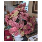 FAUX RED/GOLD SPARKLE POINSETTIA IN CERAMIC URN