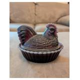 VTG WESTMORLAND PURPLE GLASS NESTING HEN DISH