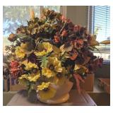 FLORAL ARRANGEMENT IN ANTIQUED CERAMIC PLANTER