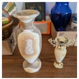 2PC CARVED STONE VASE & AMPHORA W/STONE BODY