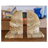 VTG HAND CARVED STONE BOOK ENDS-INDIAN CHIEF