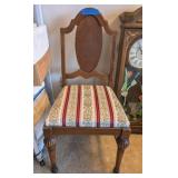 VTG WOOD SIDE CHAIR W/RED STRIPED FABRIC SEAT