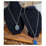 2PC SILVER TONE NECKLACES-LOCKET, SARAH COVENTRY
