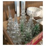 7PC SOLID GLASS TREES #2, CLEAR & GREEN
