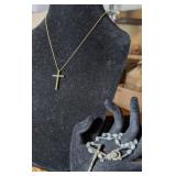 2PC BEADED ROSARY & GOLD TONE CROSS