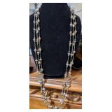 TRIPLE STRAND LIBRARIAN LENGTH GLASS & SILVER TONE
