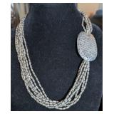 SILVER TONE METAL BEAD STATEMENT NECKLACE