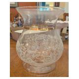 2PC ETCHED GLASS HURRICANE VASE W/CANDLE HOLDER