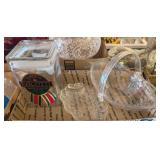 3PC VTG GLASS OVAL BASKET, PRESSED GLASS GRAPE