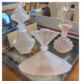 3PC FROSTED PINK GLASS PERFUME BOTTLES