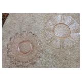 2PC VTG PINK GLASS PLATTERS, ANCHOR HOCKING MISS