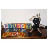 BLACK & WHITE COW TOY & VTG ALPHABET BOOKS