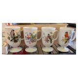 4PC VTG BIRD THEME PEDESTAL MUGS