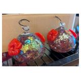 2PC HUMMINGBIRD MOSAIC GLASS ORB FEEDERS W/HOOKS