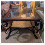 WOOD/METAL/BEVELED GLASS TOP COFFEE TABLE WITH