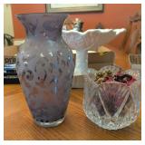 2PC FROSTED PURPLE GLASS VASE && SHANNON CRYSTAL