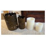 4PC METAL PILLAR CANDLE HOLDERS W/BATTERY