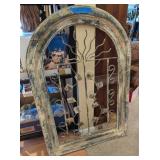 VTG ARCHED WINDOW FRAME W/DECORATIVE IRON CENTER