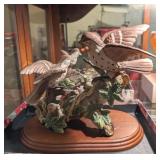 PORCELAIN BIRD SCULPTURE W/WOOD STAND #1