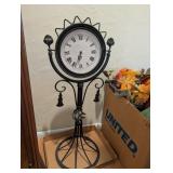 DECORATIVE METAL STANDING PEDESTAL FLOOR CLOCK