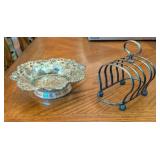 2PC SILVER PLATE ORNATE SERVING BOWL & NAPKIN