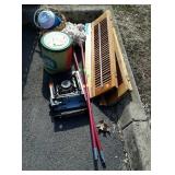 Group lot, includes mops, small window shutters,