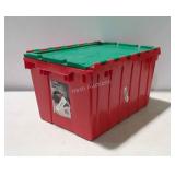Tote with locking lid, red & green 12 gallon