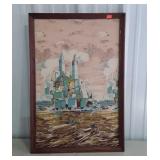 Cityscape on fabric, great mid century look here,