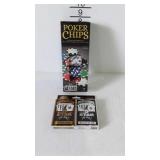Poker chips and two decks of playing cards