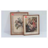 Framed decor prints, German ladies and bird