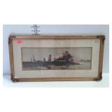 Early framed picture, country cottage scene,