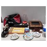 Misc tote lot - VHS player, photo frames, souvenir