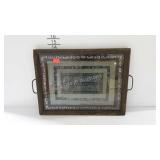 Early serving tray with fabric under glass