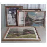 Group lot of framed pictures, largest is 28 x 22